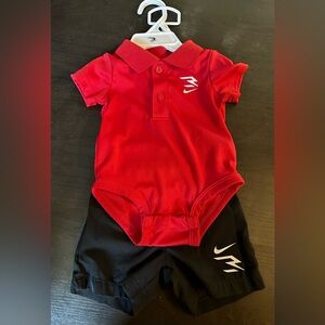 Nike 3 Brand Red Dri-Fit Polo & Black Short Baby Boy 2 Piece Set. Size 0-3M. EUC